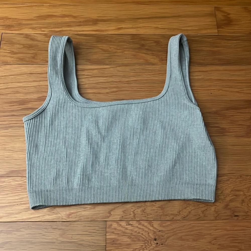 amblance grey workout crop top. Medium-large